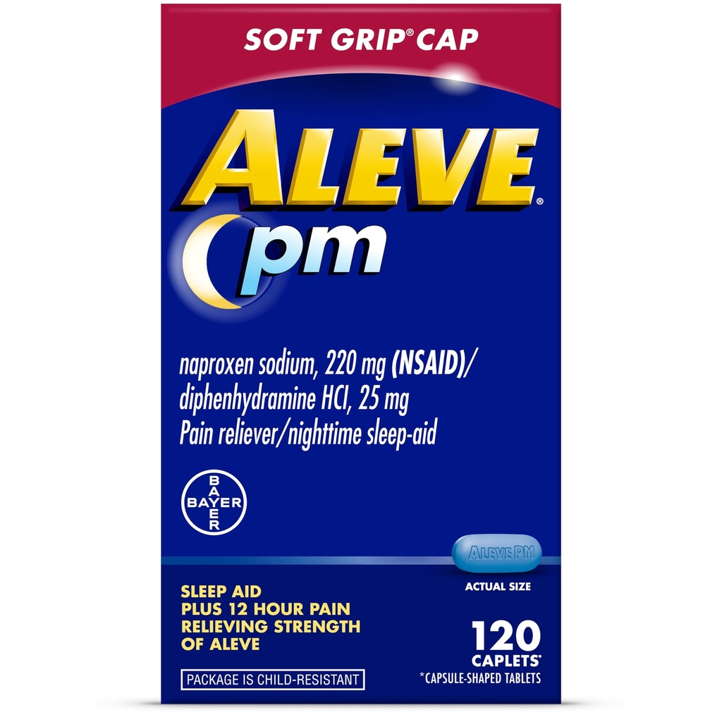Aleve PM Sleep Aid Plus Pain Reliever Caplets, Naproxen Sodík & Difenhydramín HCl, Nočný čas, 120 Počet