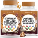 Lion Mane Huba Supplement with Turkey Tail Reishi Cordyceps Chaga with Marshmallow Root - 120 Count