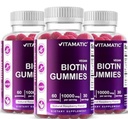 Vitamatic Biotin Gummies 10 000 μg pre silnejšie vlasy, kožu a nechty - 60 Vegan Gummies - tiež nazývaný vitamín B7 (3 fľaše)