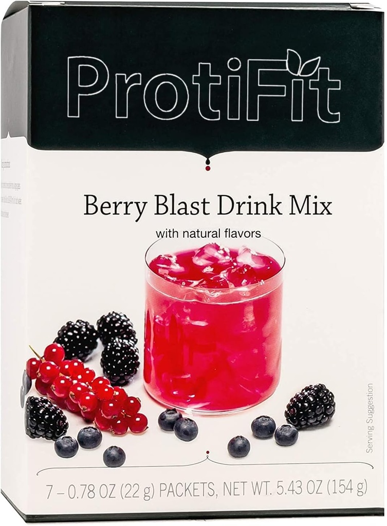 ProtiFit - vysokoproteínovo ochutený prášok nápoj Mix, 15g Proteín, nízka kalórií, bez cukru, ideálny proteín Kompatibilný, 7 porcií na box (Berry Blast)