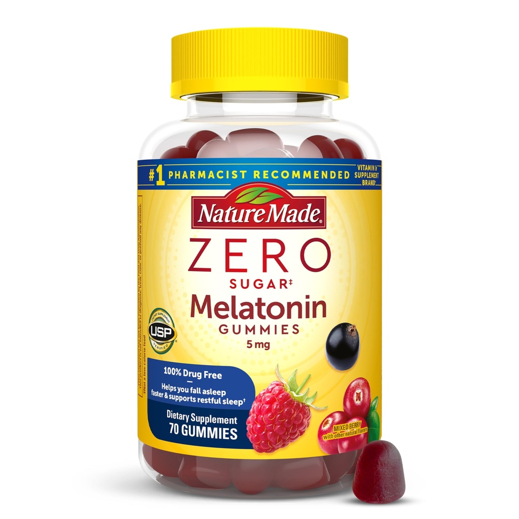 Nature Made Zero Sugar Melatonin 5mg Spiace Gummy pre dospelých Extra sila, 100% Drug Free Sleep Aid, Aspartam Free, 70 Sugar Free Melatonin Gummies, 70 Day Supply