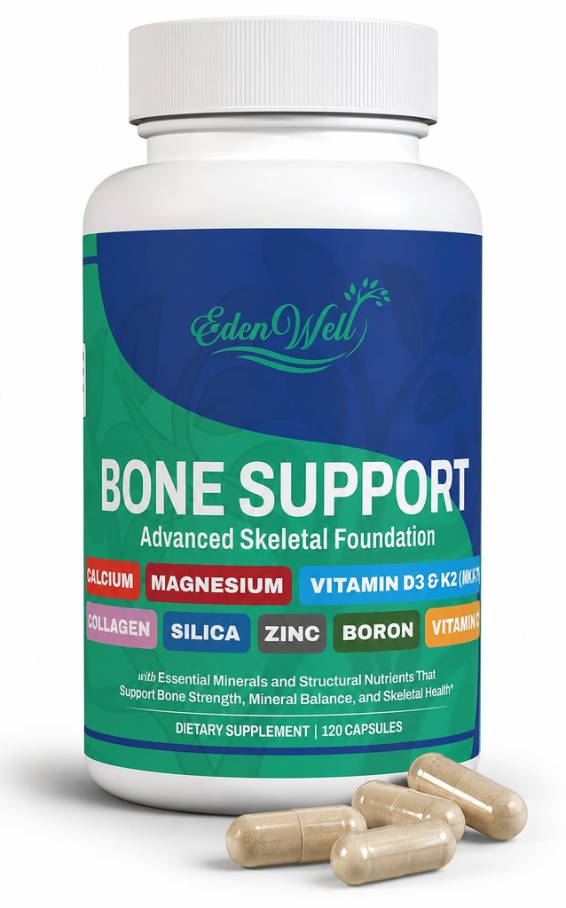 Bone Support Supplement with Calcium, Magnesium, Vitamin D3 & K2 (MK-7), Collagen, Silica, Zinc, Boron & Vitamin C – Bone Strength & Mineral Balance