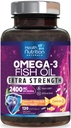 Omega 3 Rybí olej 2400 mg - Trojitá sila Omega3, EPA a DHA Mastné kyseliny Doplnkové - Prírodná podpora imunitného, srdcového a mozgového zdravia - Wild Caught, Non-GMO, citrónová aróma, Burpless - 120 Softgels