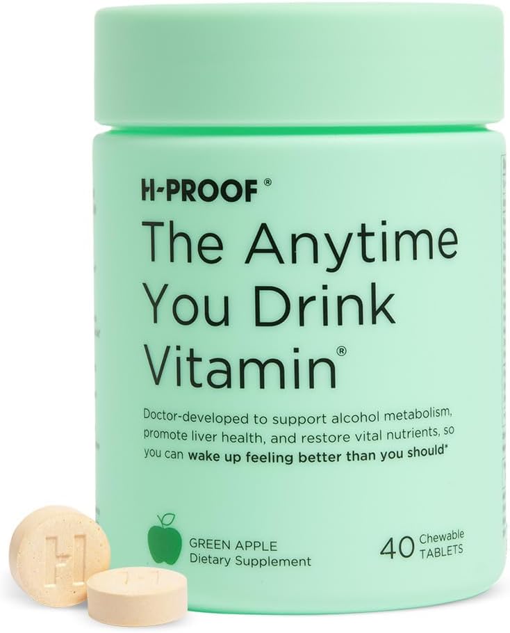 H-PROOF Pri každom pití vitamínov, zdravie pečene a imunita podpora s elektrolytov, mliečne bodliak, a vitamíny B & C - 40 žuvacie tablety (20 podáva), Vegan, zelené jablko