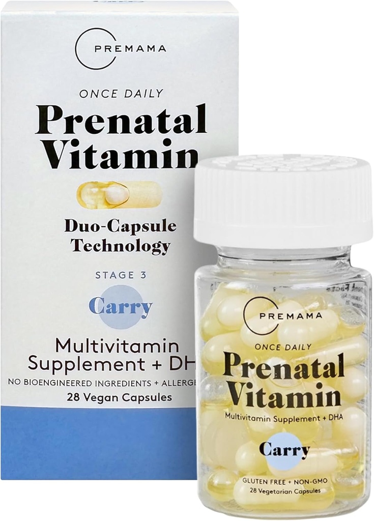 Premama prenatálne vitamíny pre ženy, raz denne Multivitamínové doplnky, Obsahuje folát a DHA, bez alergií, 28 vegánskych kapsúl
