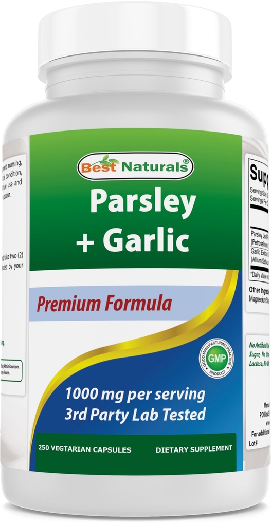 Najlepšie prírodné petržlen a cesnak 1000 mg na obsluhu 250 Vegetariánske kapsule. Bez lepku a bez GMO.