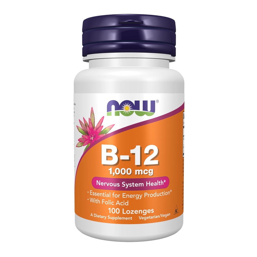 Teraz doplnky, vitamín B-12 1000 μg s kyselinou listovou, Nervový systém zdravie*, 100 Žuvacie Lozenges