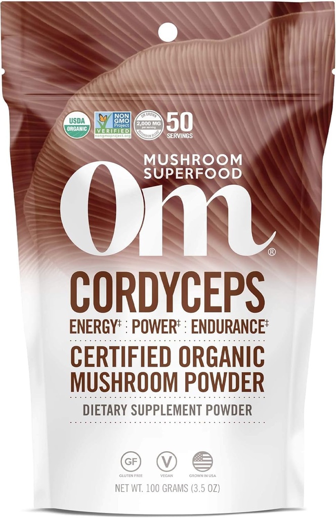 OM MUSHROOM SUPERFOOD Cordyceps Organic Mushroom Powder, 3,5 Ounce, 50 Servings, Energy, Power, Stamina and Endurance Support, Superfood Supplement for Sports Performance