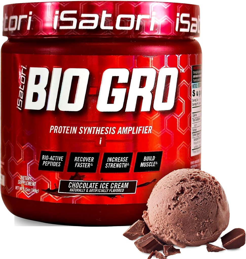 iSatori BIO-GRO proteín syntéza zosilňovač, pre svalovú obnovu a rast, posilnený stimulant zadarmo pred tréningom a Colostrum doplnok s bio-Aktívne Peptidy- Čokoládová zmrzlina (60 Servings)