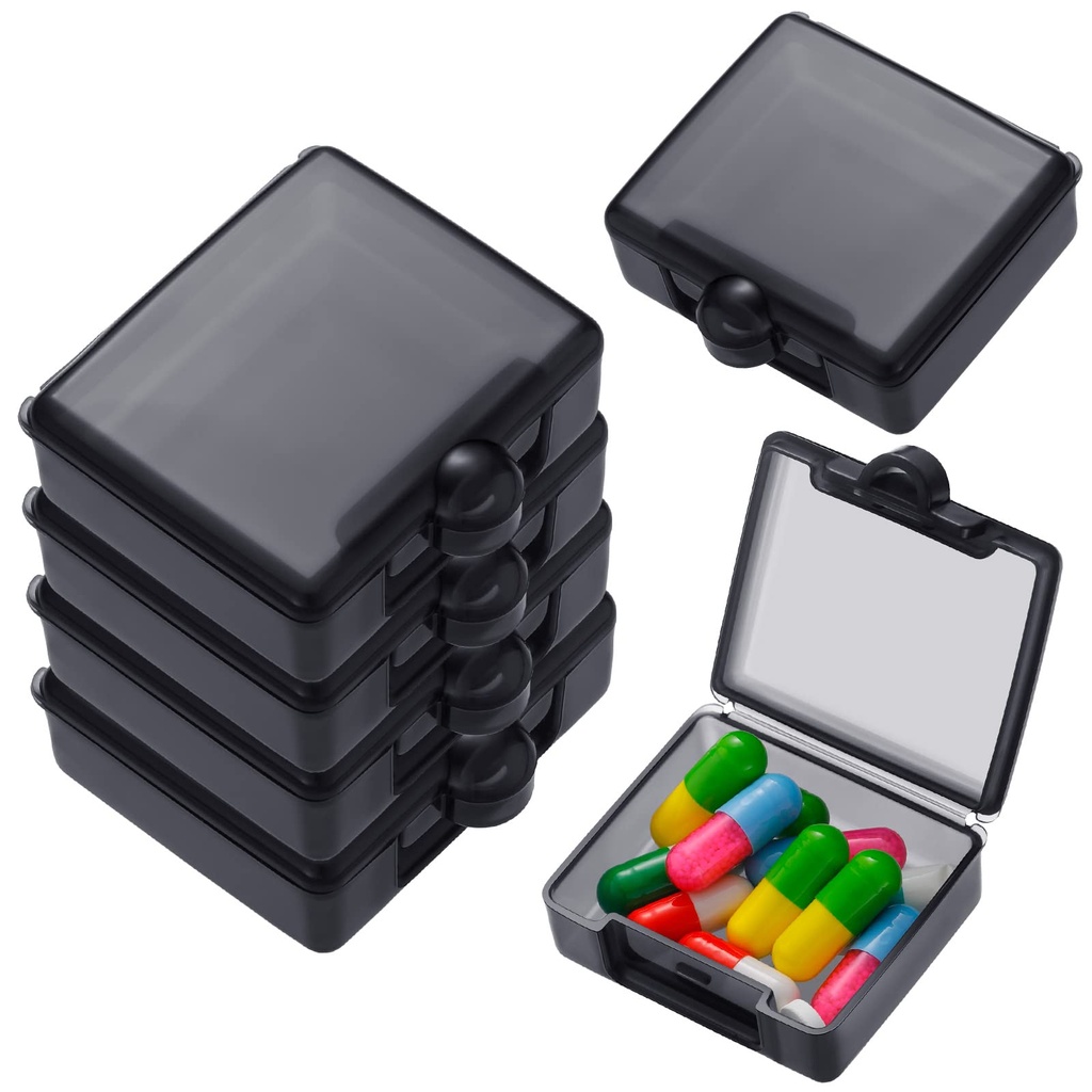 6 Packs Pocket Tiny Pill Case Single Daily Small Pill Container Travel Medicine Holder Cute Portable Personal Medicine Dispensers Organizers for Purse Pills Vitamin Supplements(Black)