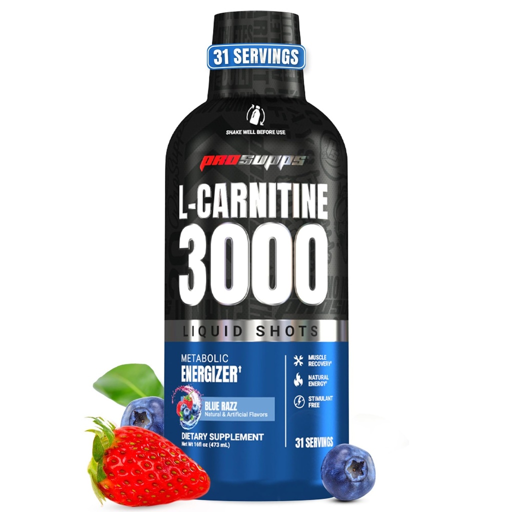 PROSUPPS L-karnitín Tekutina 3000, Stimulant-zadarmo Liquid Shots for Men & Women - Clean Workout Drink for Energy, Performance & Muscle Recovery - No Cukor, No Carbs - 31 Servings, Blue Razz