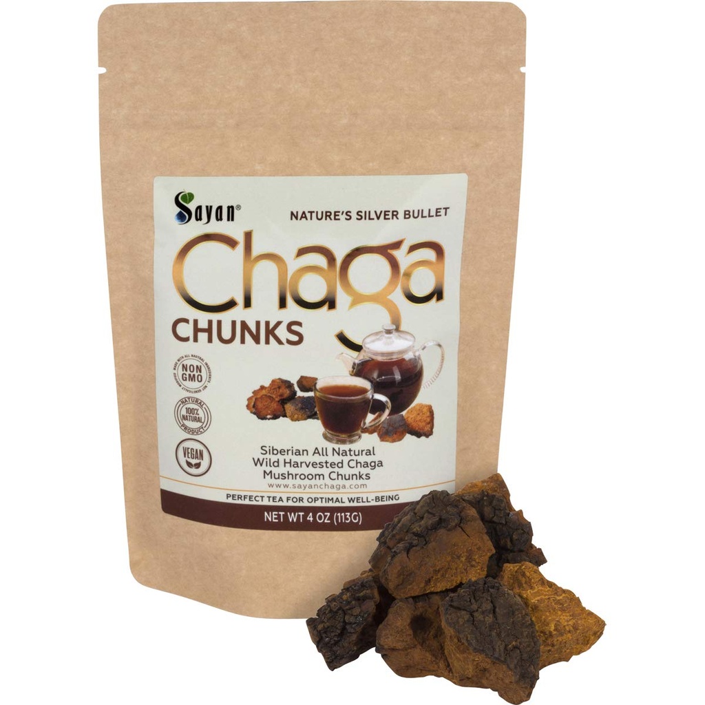 Sayan Sibírsky Pure Raw Chaga Mushrom Chunks with Black Top Crust 4 Oz / 113 g 
