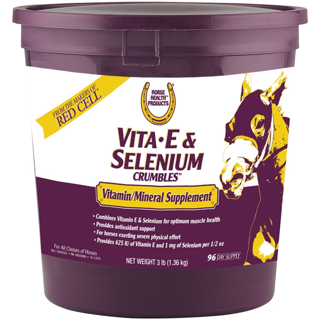 Farnam Horse Health Vita E & Selenium Crumbles Horse Vitamín Supplement, Podporuje optimálne zdravie svalov a antioxidant podporu, 3 libier, 96 deň dodávky