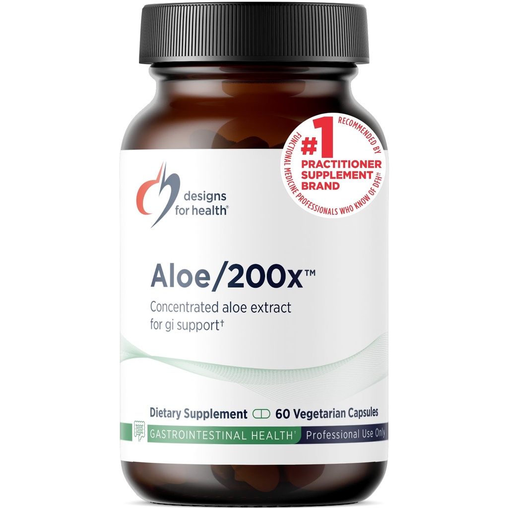 Designs for Health Aloe/200x - 200mg Aloe Vera Extract - Vysoko koncentrované Aloe Leaf Supplement for GI Support - Non-GMO, Vegetariánske tabletky (60 kapsúl)