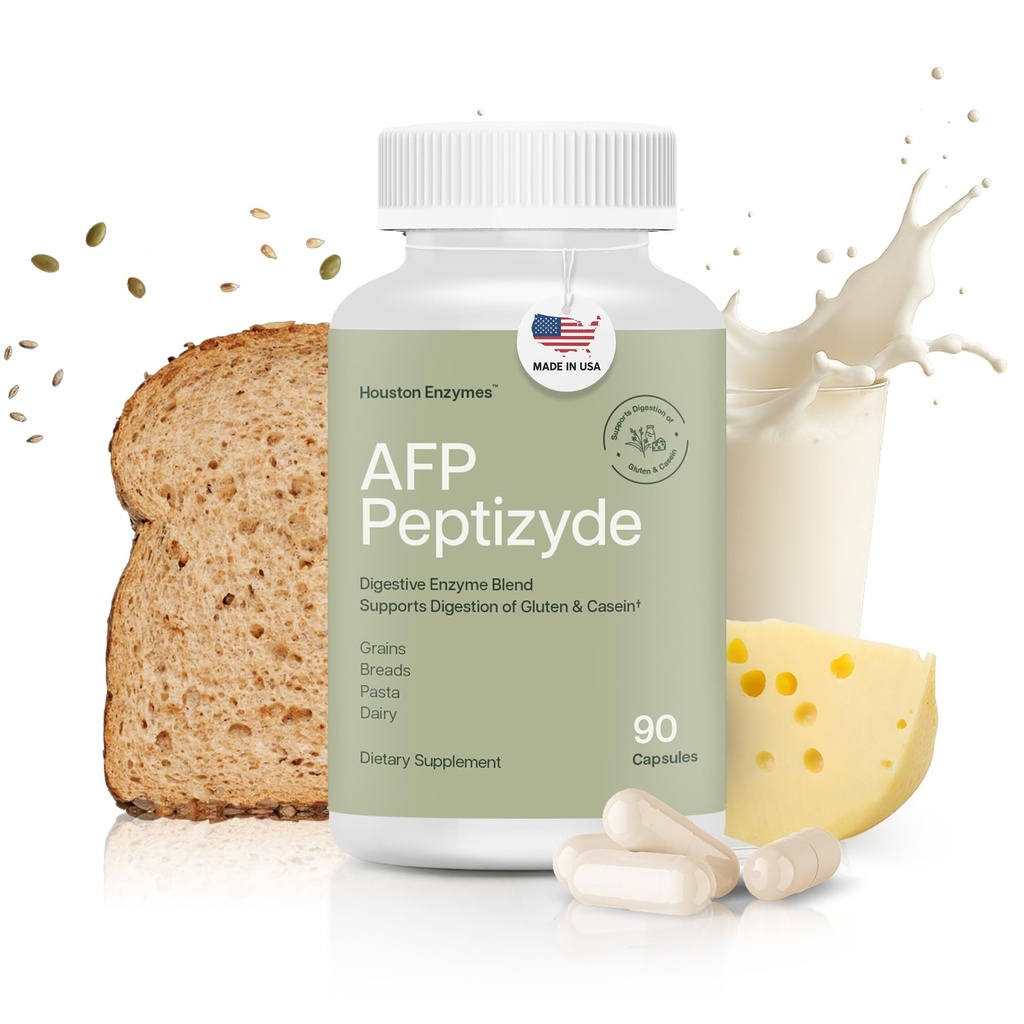 Houston Enzymes AFP Peptizyde - Digestive Enzyme Combination for Protein, Casein & Gluten Proteins - Digestive Enzymes for Women and Men (90 Kapsule)