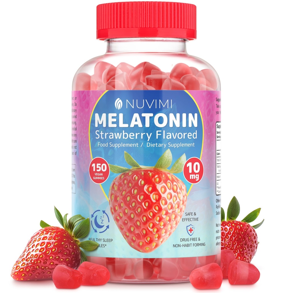 Melatonín Gummies - 10 mg Jahodové ochutené diétne potraviny doplnok k podpore spánku - 150 Vegan Gummies