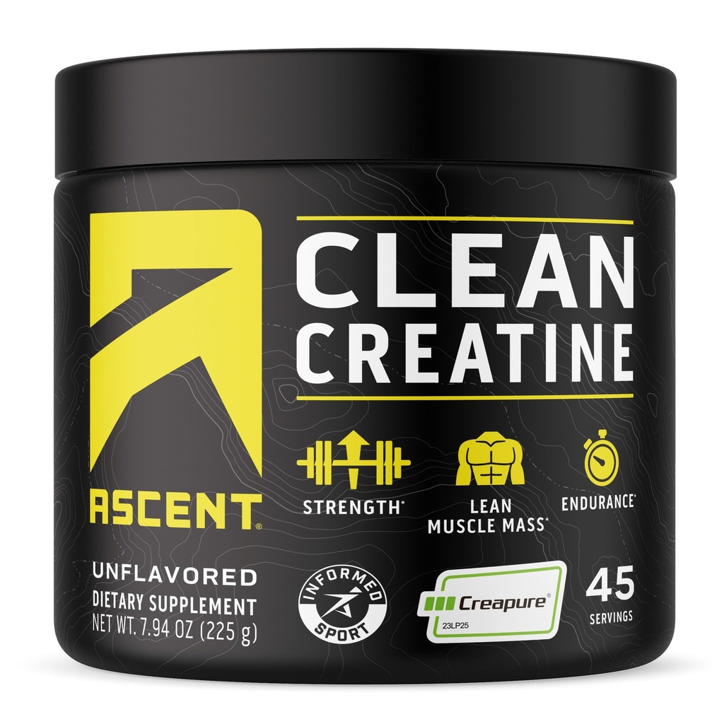 Ascent Clean Creatin Monohydrate Powder - 5G Per Serving, Creapure Supplement - Nepríchuť, 45 Servisov