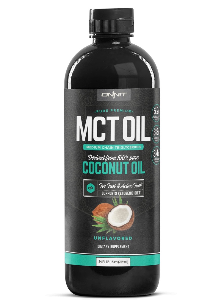 Onnit MCT Olej - čistý MCT kokosový olej, ketogénne strava a paleo optimalizované s C8, C10, kyselina laurová - ideálny pre kávu, Shakes, a varenie (chutný - 24oz)