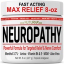 Neuropatia Relief Cream - Rýchle pôsobenie Max Relief pre nohy nohy nohy prsty - Ultra Strength Menthol, Arnica, Aloe Vera, MSM, Prírodné upokojujúce Nerve Relief - Extra veľké 8 oz
