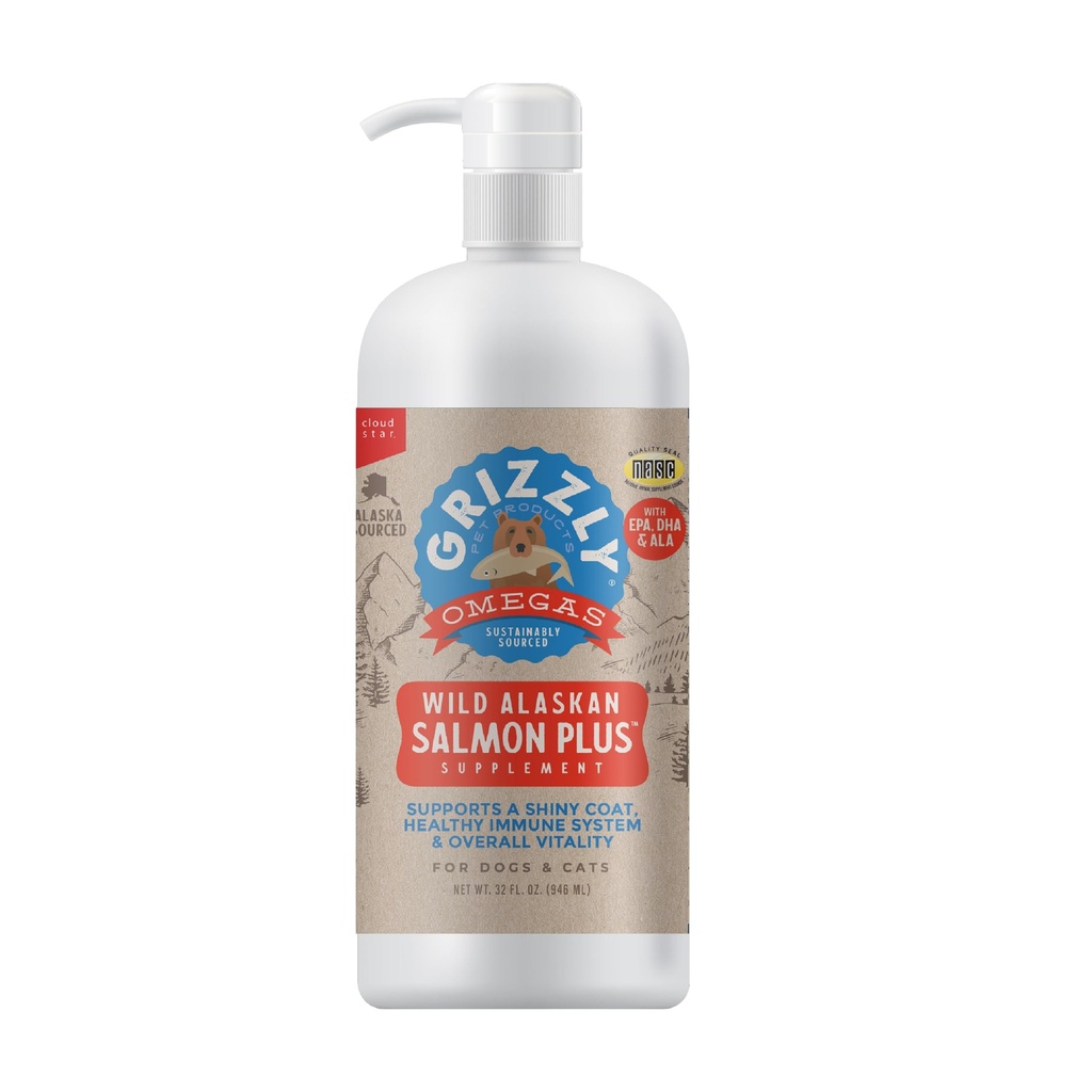 Grizzly Pet Products Salmon Plus Omega 3-6-9 potravinové doplnky pre psy a mačky, 32 Ounce