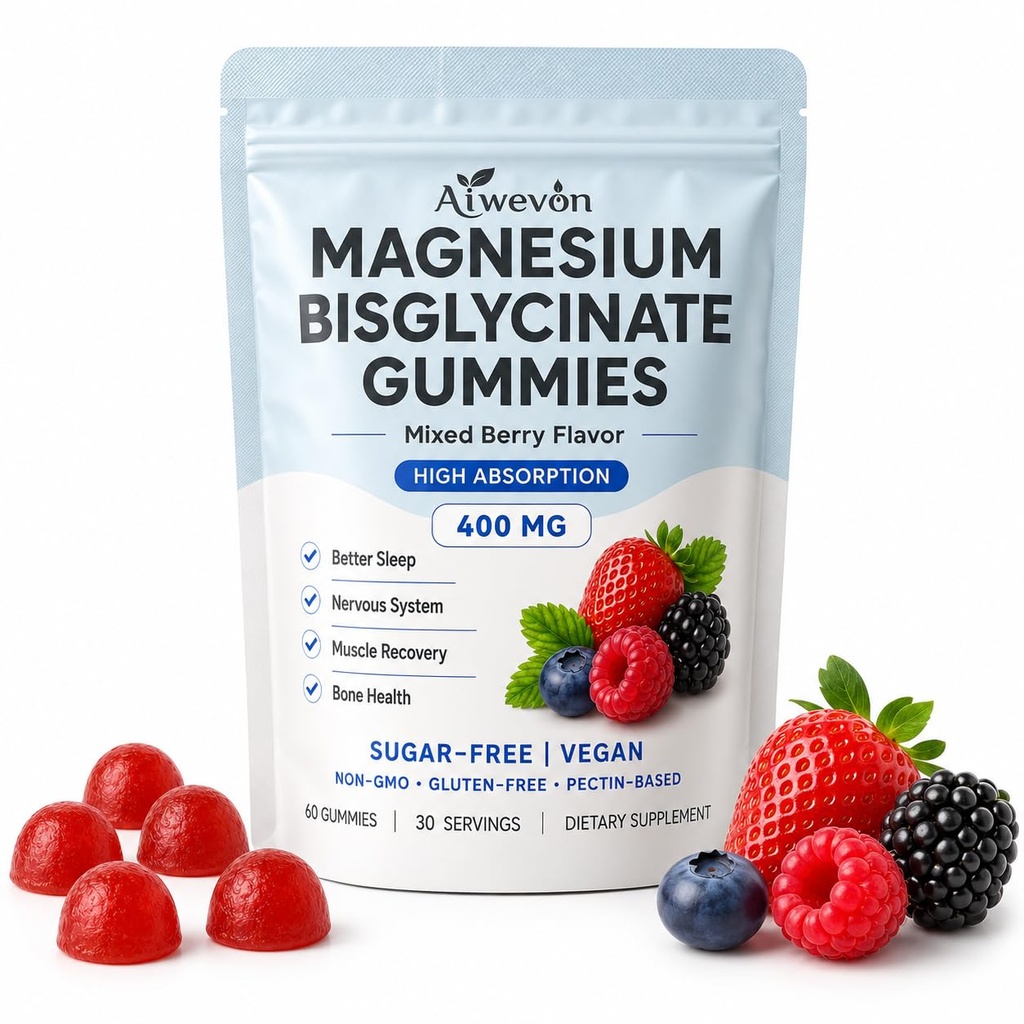 Magnesium Bisglycinate Gummies 400mg for Adults, Vegan Magnesium Glycinate Gummies with Raspberry Flavor, Easy Chew Magnesium Supplement for Daily Mineral Support, 60 Count