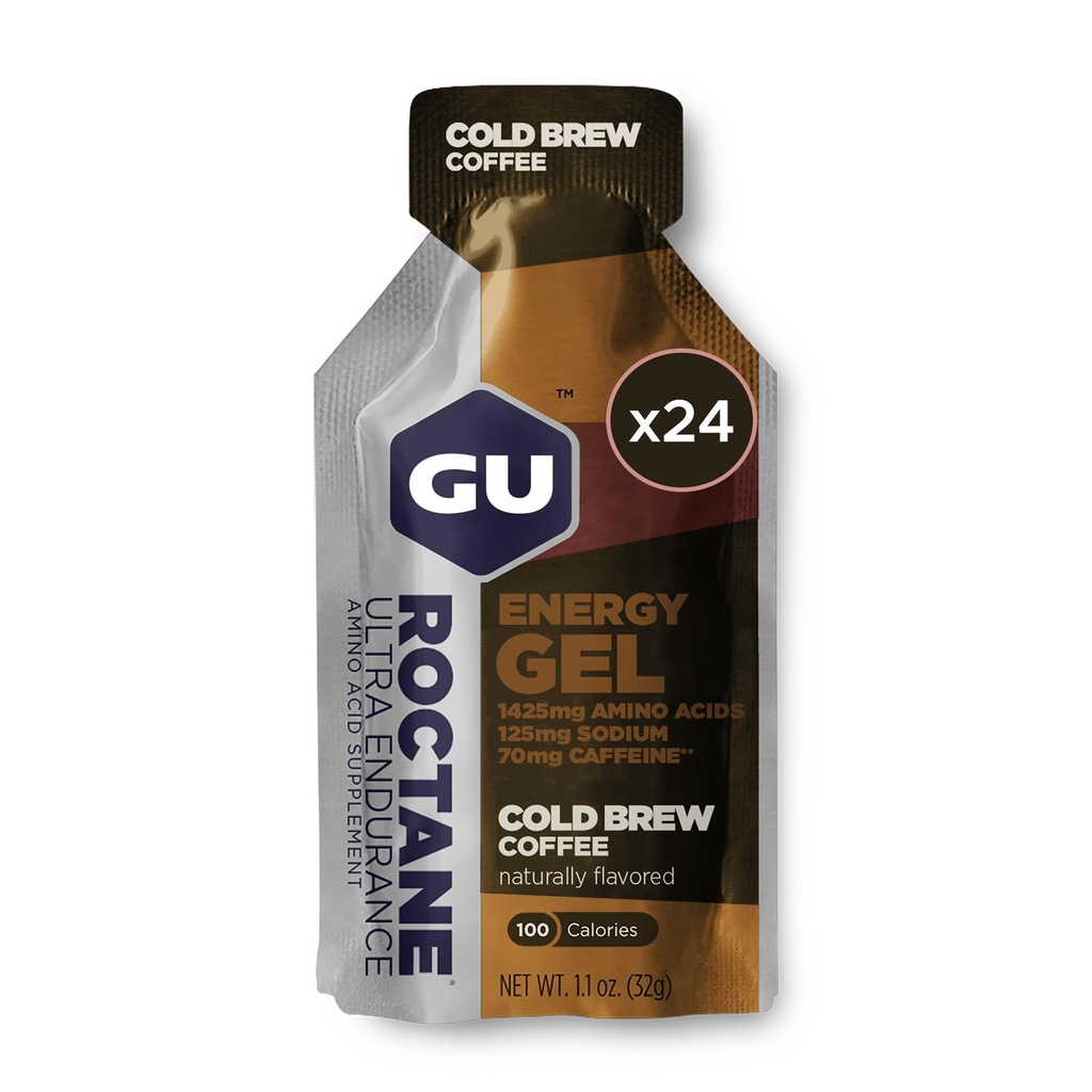 GU energia oktán Ultra Endurance energie Gel, Vegan, Gluten-Free, Košer, a Dairy-Free On-The-Go športové výživa pre beh, cykloturistika, turistika alebo lyžovanie, Cold Brew 2X kofeín (24 pakety)