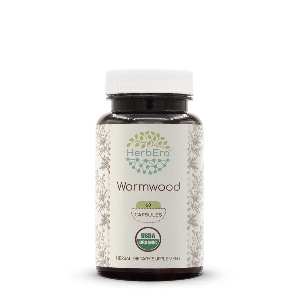 USDA Organic Wormwood Vegan Capsules – Digestive & Liver Support, Artemisia Absinthium Dried Herb, Bitters Capsules, Herbal Supplement (60 Capsules)