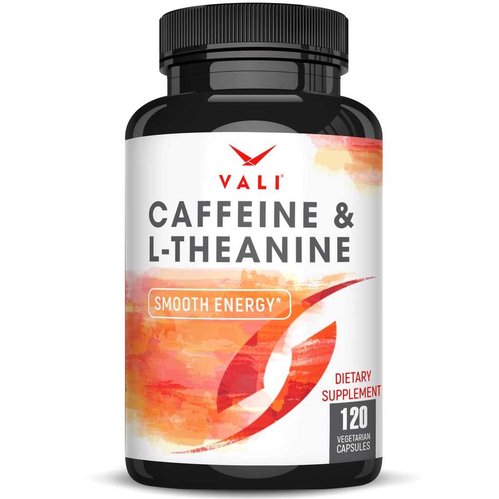 VALI kofeín 50mg & L Theanine 100mg - Kofeín pilulky & L-Theanine pre inteligentné plynulé energie a zaostrenie doplnok. Nootropic Brain Booster Cognitive Support Stack & Focused Clarity. 120 Veggie kapsuly