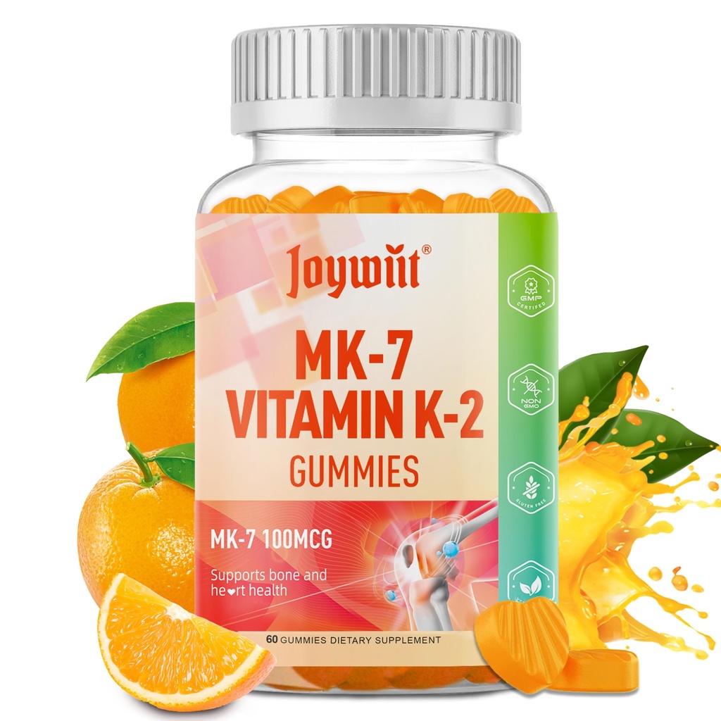 Vitamín K2 MK-7 Gumies 100mcg, Extra sila K2 Vitamín Supplement for Bone & He-Art Support, Žuvateľný prírodný Orange flavor, Non GMO, Vegan, 60 Gummies