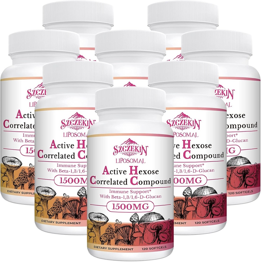 1500mg Lipozomálne Active Hexose Correlated Supplement, 960 Soft Gels Beta- Glucans with Natural Mushrom Extract, Immune System, Liver Function, Maintain T- Cell & Killer Cell Activity