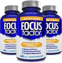 Focus Factor dospelí Brain and Vision Supplement, 120 Gróf-očný vitamín, Minerálny doplnok, Kompletný multivitamín s luteínom a Ze Applement pre zaostrovanie, koncentrácia, pamäť (3 Pk)