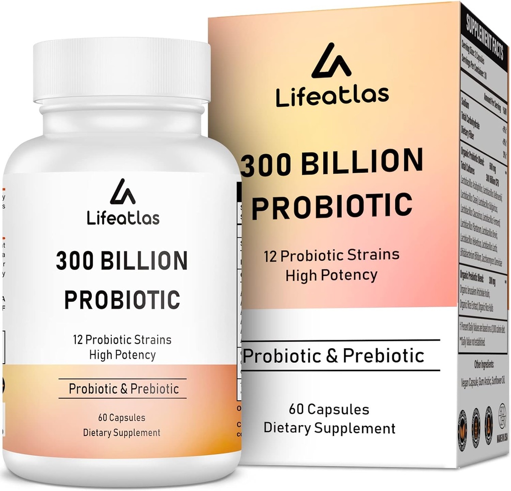 300 miliárd CFU probiotiká - probiotiká pre ženy a mužov, 12 probiotické kmene Plus prebiotiká, pre immune & Digestive, Gut Health, Gas Bloating, Policajné stoly - 60 Caps