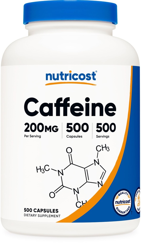 Nutricost Tabletky kofeínu, 200mg Per Serving (500 Caps)