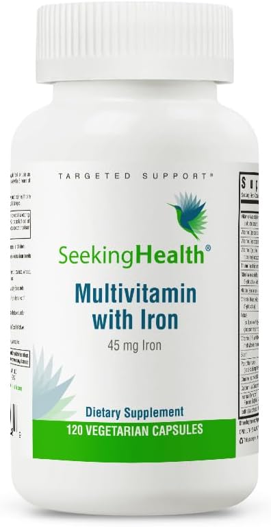 Hľadanie zdravia Multivitamín so železom, 45 mg syra, Active B Vitamíny Plus L-5-MTHF, podporuje zdravý imunitný systém a výrobu energie, Vegetariánske kapsuly (120 kapsúl)