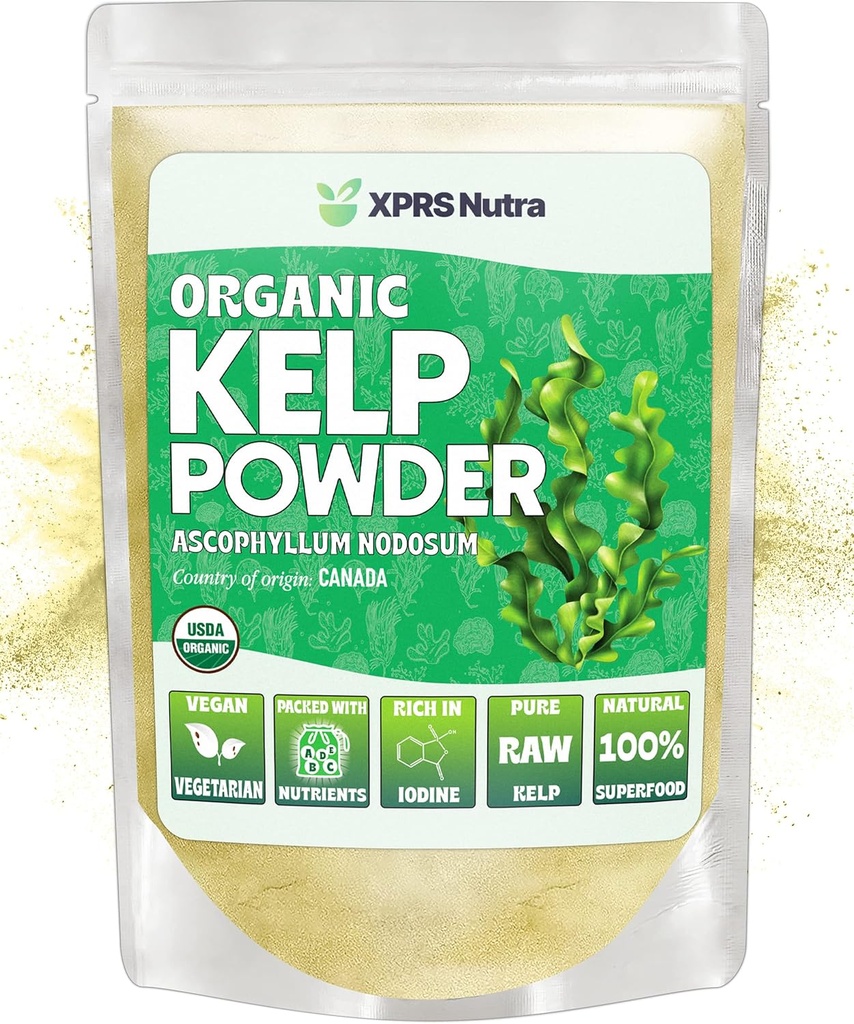 XPRS Nutra Organic Kelp Powder (Ascophyllum Nodosum) - Seaweed Powder Bohatý na jód, imunitné vitamíny a minerály - Food Grade Sea Kepp Supplement Vegan Superfood for Skin Care (4 oz)