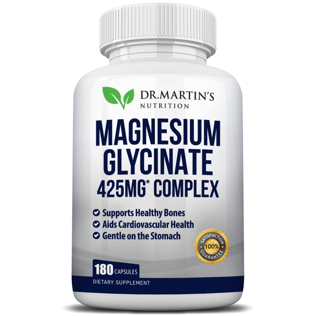 Premium Magnézium Glycinate 425mg - 180 Vegan Kapsule - Pomáha so stresom Relief, spánok, svalová kreatúra a zdravé srdce