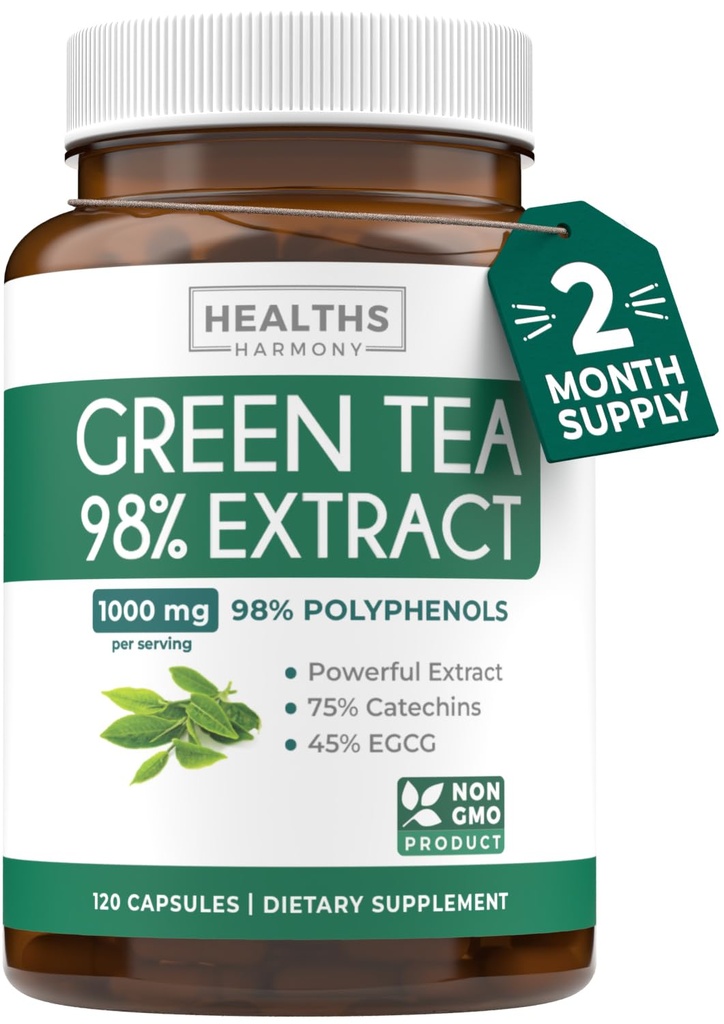 EGCG zelený čaj extrakt kapsuly - Super vysoká potencie zelený čaj pilulky Antioxidant bohaté formula balené s polyfenoly Catechins & EGCG - 500mg per kapsule - Non-GMO & Vyrobené v USA (2 mesiace dodávky)