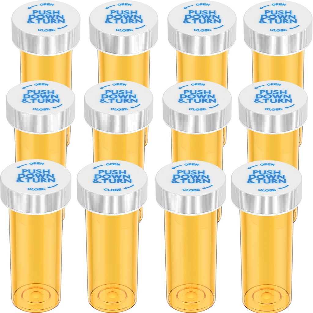 Empty Plastic Medicine Pill Bottles with Child Resistant Caps (12 Pack), 13 Dram Small Prescription Vial Medicine Containers Travel Pill Bottles Clear Pill Case Organizers