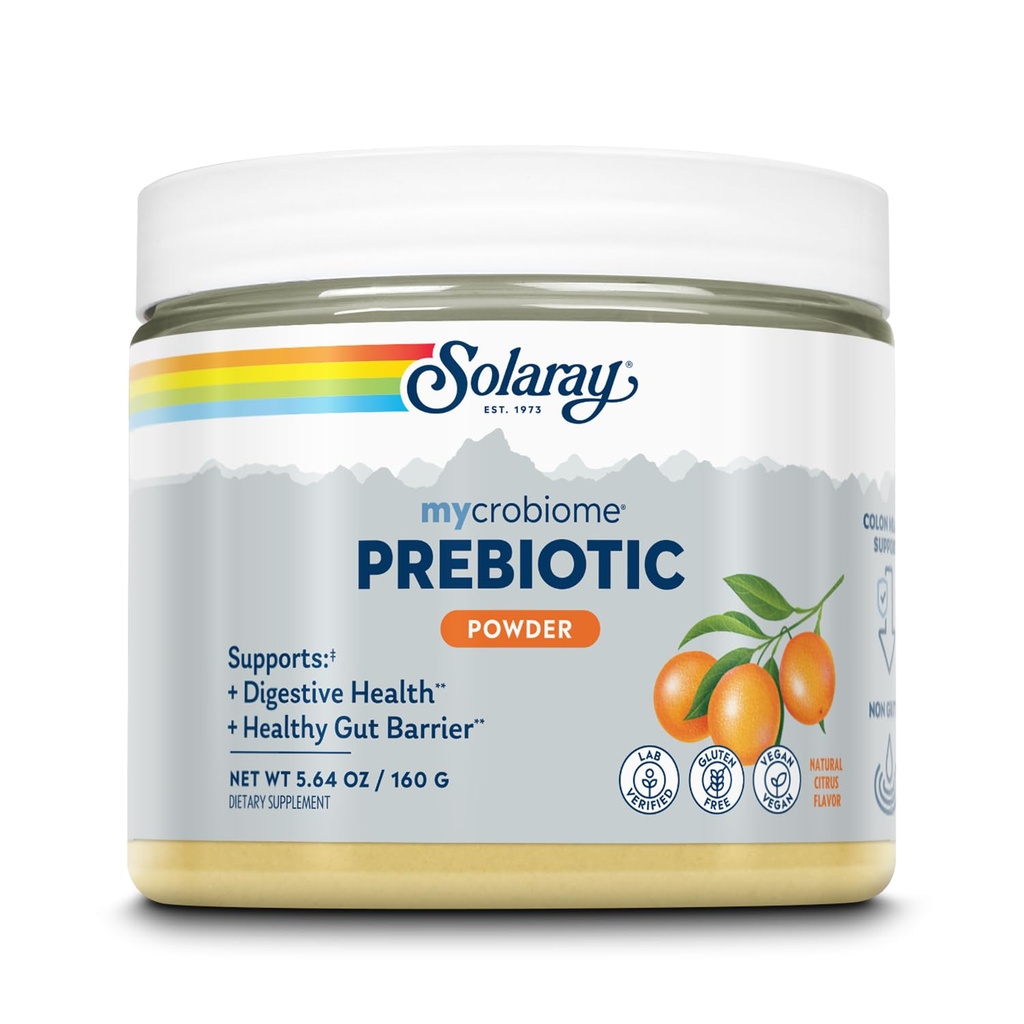 SOLARAY Mycrobiome Prebiotický prášok, Prebiotiká pre ženy a mužov, Digestive Nutritional Supplements for Colon and Gut Health, Easy-to-Mix, Non-Bloating Formula, Citrus Flavor, 20 Servings, 5.64 OZ
