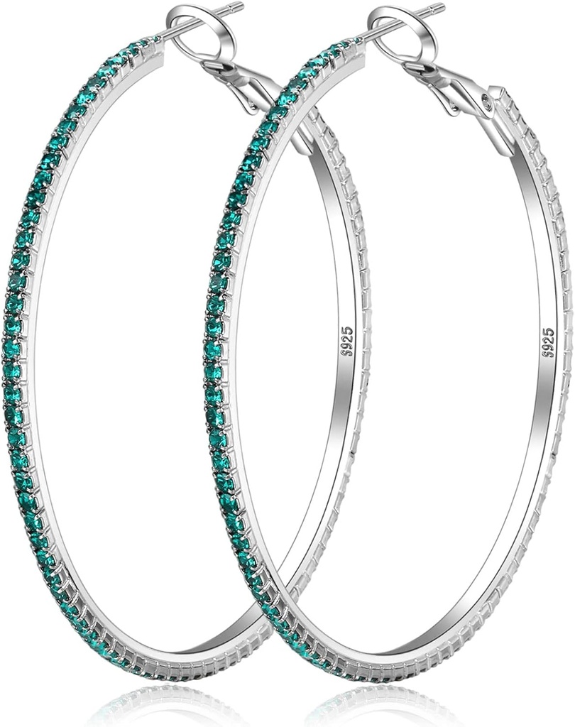 925 Strieborné náušnice Veľké náušnice Kamienky Veľké Cubic Zirconia Hoop náušnice tenké Kamienky Round Hoop náušnice pre ženy 20/30/40/50/60/70 mm Iskra s kryštálmi pre ženy