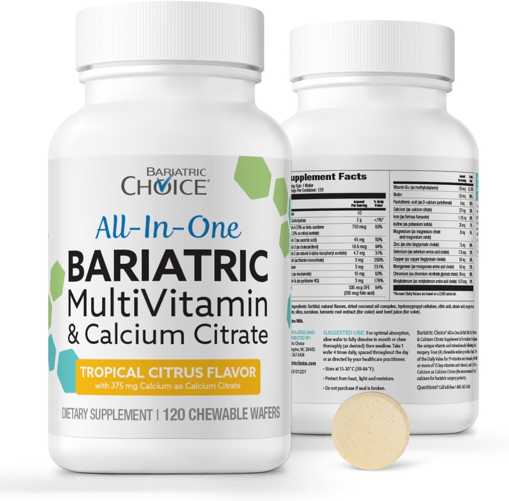 Bariatric Choice All-in-One Chewable Bariatric Multivitamin s citrátom železa a vápnika, tropické Citrus (120ct)