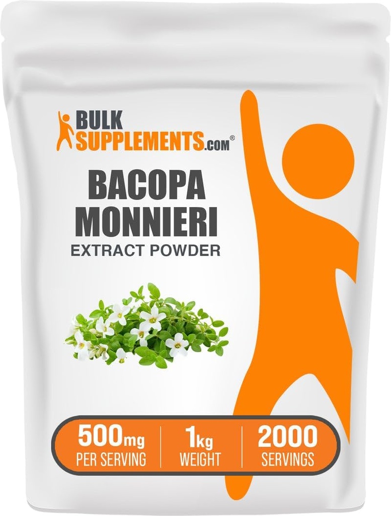 BulkSupplements.com Bacopa Extract Powder - Bacopa Monnieri Supplement, Herbal Supplement - Vegan & Gluten Free, 500mg per Serving, 1kg (2,2 lbs) (Pack of 1)