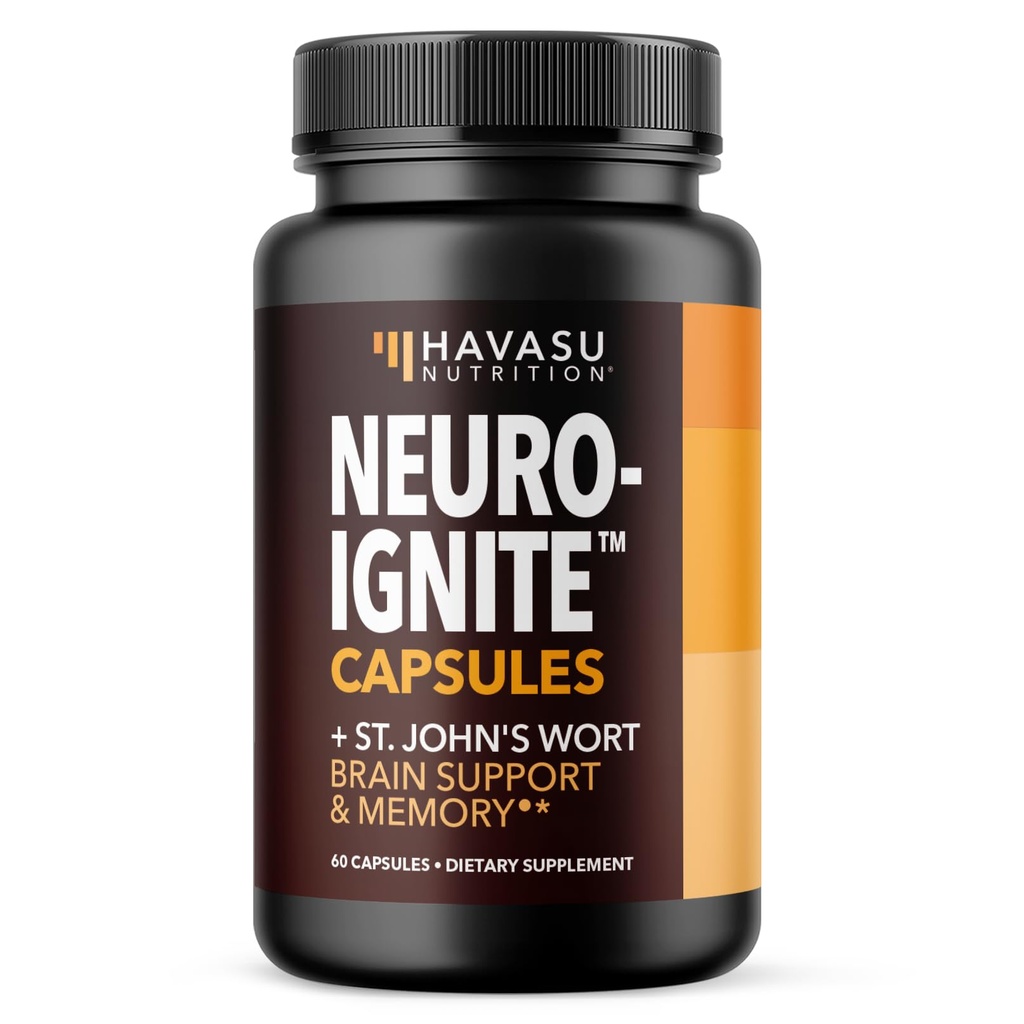 NeuroIGNITE Brain Doplnky pre pamäť a zaostrenie - 60 Gróf - Nootropics Brain Suplement with St. John's World, Ginkgo Biloba, Bacopa, Fosfatidylserine - non-GMO kapsule, 2-Mesiac dodávky