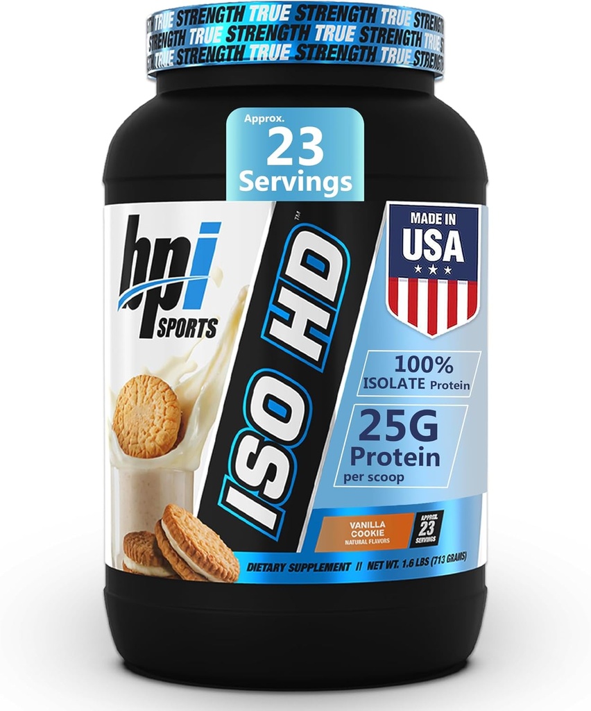 BPI Sports ISO HD Izolačný proteín prášok 100% srsť izolát, proteínový prášok na svalový zisk - Vanilkový Cookie - 1.6 Lb - 23 porcií