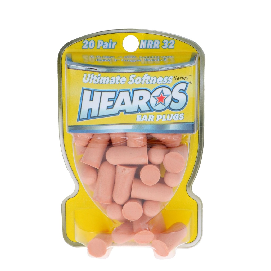 HEAROS Ultimate Softness Series Noise Cancelling Disposable Foam Earplugs NRR 32 Hearing Protection (20 Pair)