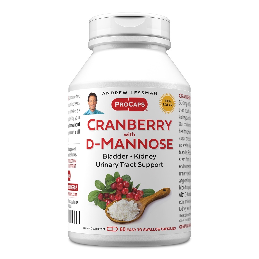 ANDREW LESSMAN Cranberry s D-Mannose - 60 Kapsule - podporuje močový mechúr, obličky a močových ciest zdravie. Vysoká sila Štandardizovaný Cranberry koncentrát a D-Mannose. Kapsuly sa ľahko prehĺtajú