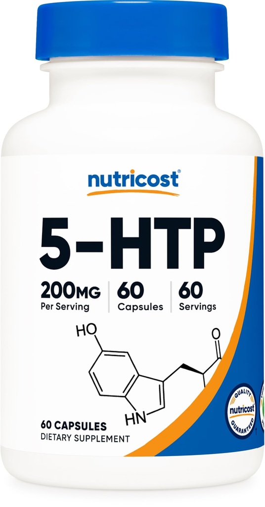 Nutricost 5- HTP 200 mg, 60 Vegetariánskych kapsúl (5- hydroxytryptofán) - non- GMO & Gluten Free