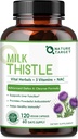 Naturature TARGET Milk Thitle Supplement for Liver Clease Detox & Repair, Support Supplement with 350mg of 30:1 Milk Thitle Extract Equivalent to 10500mg, 120 Veggie Capsules (60 dní dodávky)