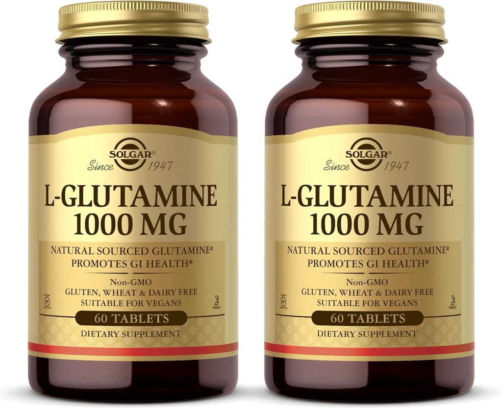 Solgar L-Glutamine 1000 mg, 60 tabliet (dávka 2) - Prírodné jedlo pre svalovú hmotu - Podporuje zdravie gastrointestinálneho (GI) - podporuje zdravie mozgu - Non-GMO, Vegan, Gluten Free, Kosher - 60 Celkové služby