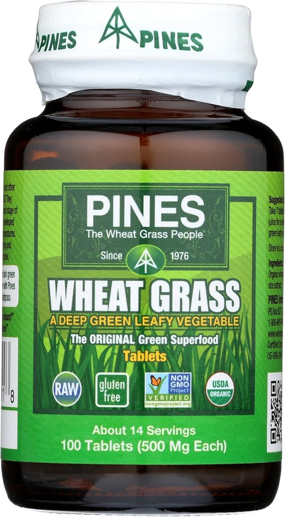Pines Organic Pheat Grass 500 Mg Tablets, 100 Počet